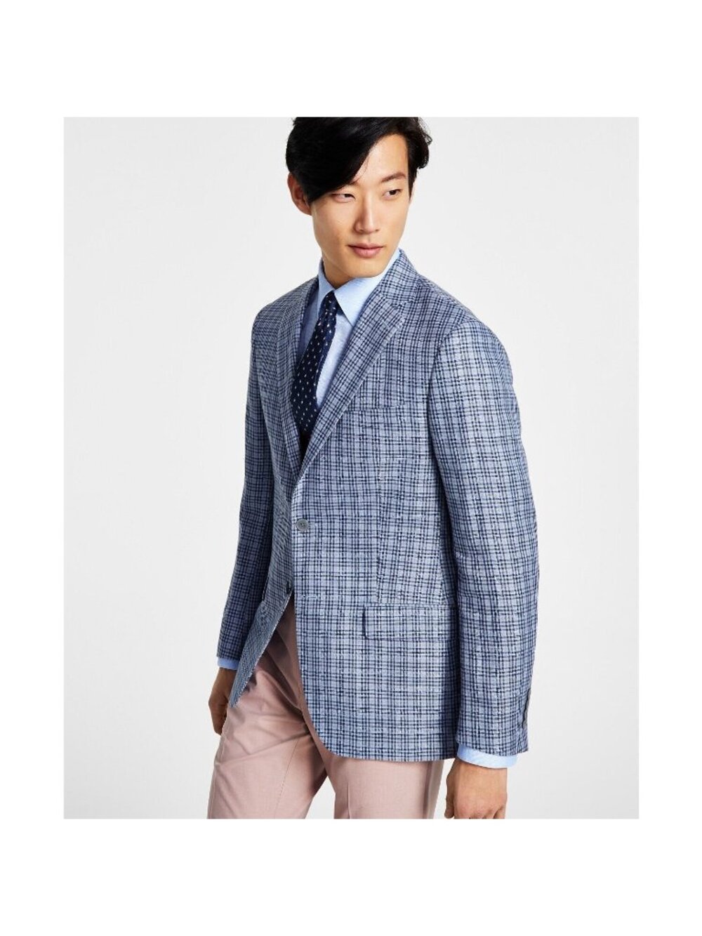 Lauren Ralph Lauren Men Plaid Sport Coat Blazer Linen Jacket Blue Size 42R $295
